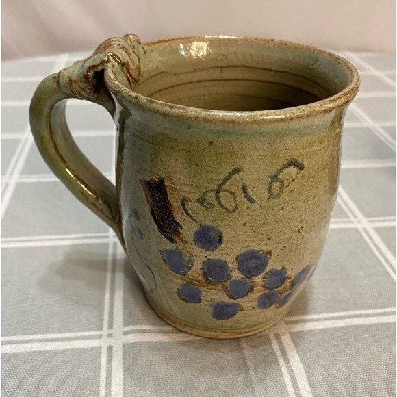 Pottery Coffee Mugs Grape Vine Primitive Handmade Artisan Crafted Set of 2 Cups - Picture 3 of 10